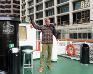 Approaching the Gateway buildings on the south branch, Barry details the features of mid-century modernism. Hoffmann photo